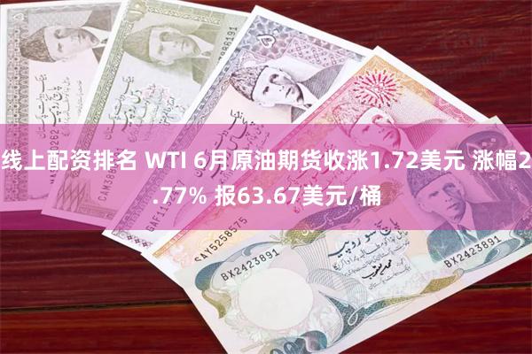 线上配资排名 WTI 6月原油期货收涨1.72美元 涨幅2.77% 报63.67美元/桶